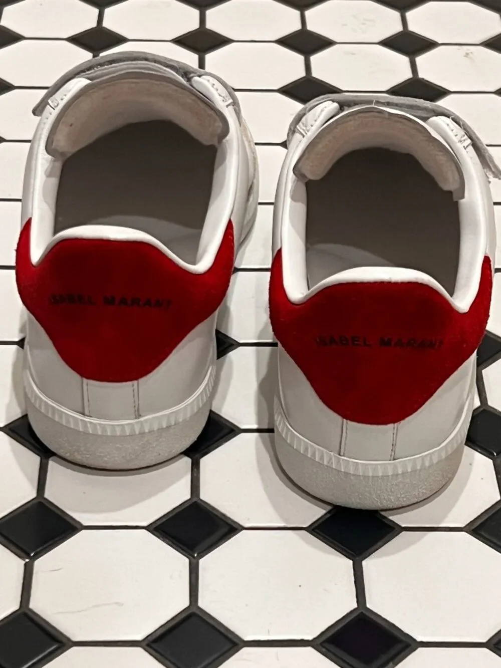 Isabel Marant White Leather & Light Red Suede Velcro Sneakers sz 41/10